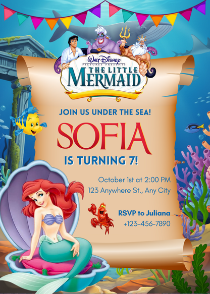 Under the Sea Mermaid Birthday Invitation – Personalized Party Card