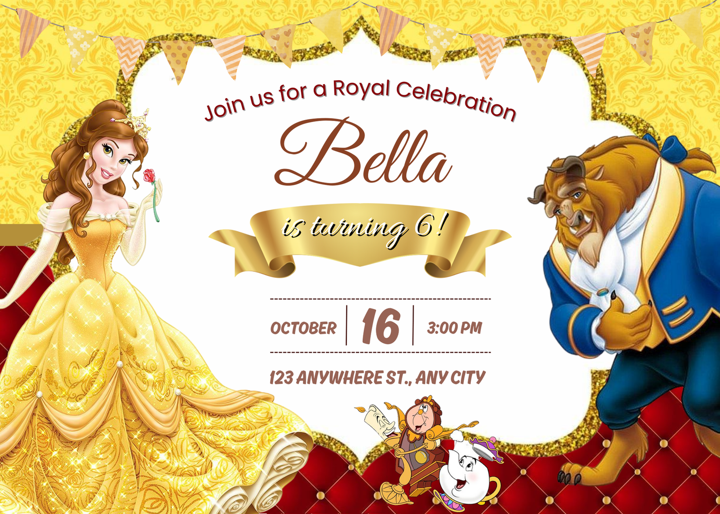 Beauty and the Beast Birthday Invite | Enchanted Rose Princess Party Invitation
