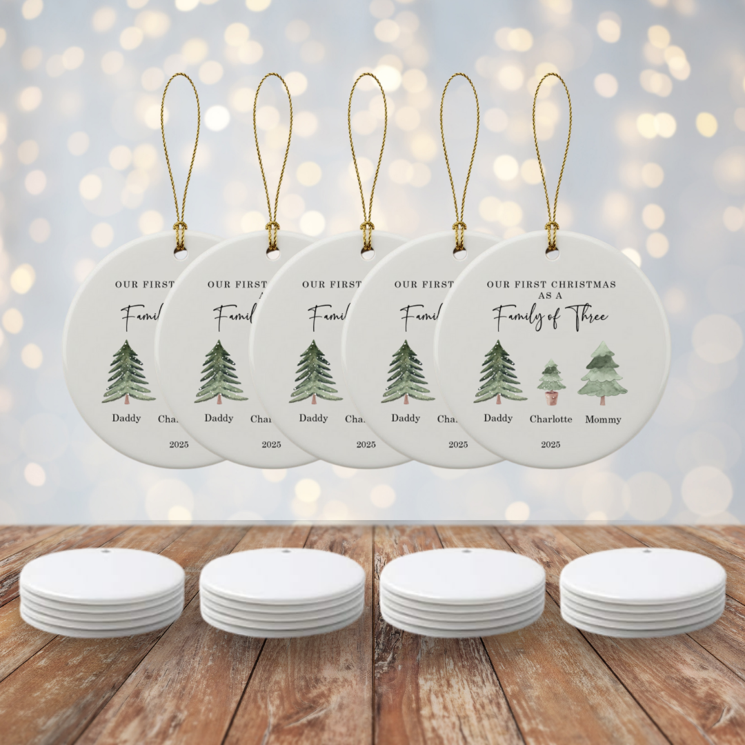 Personalized Family of 3 Ceramic Ornament
