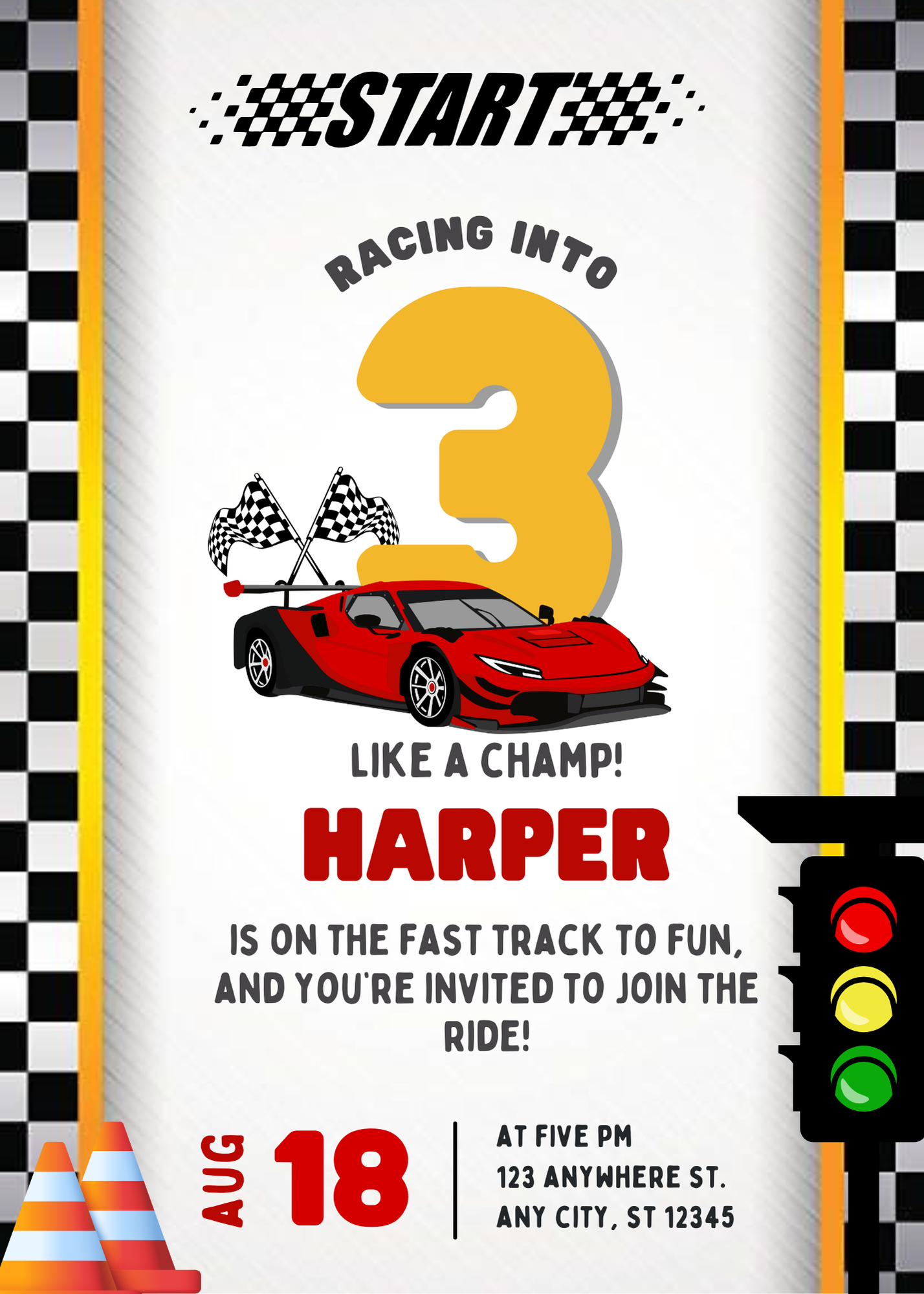 Racing Theme Birthday Canva Template | Customizable Race Car Party Invite