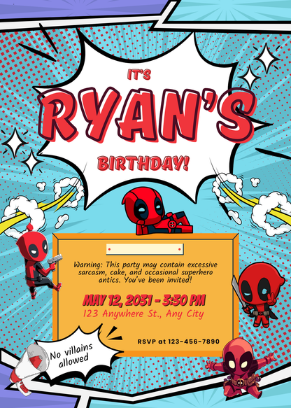 Funny Masked Hero Party Invitation | Editable Digital Birthday Invite