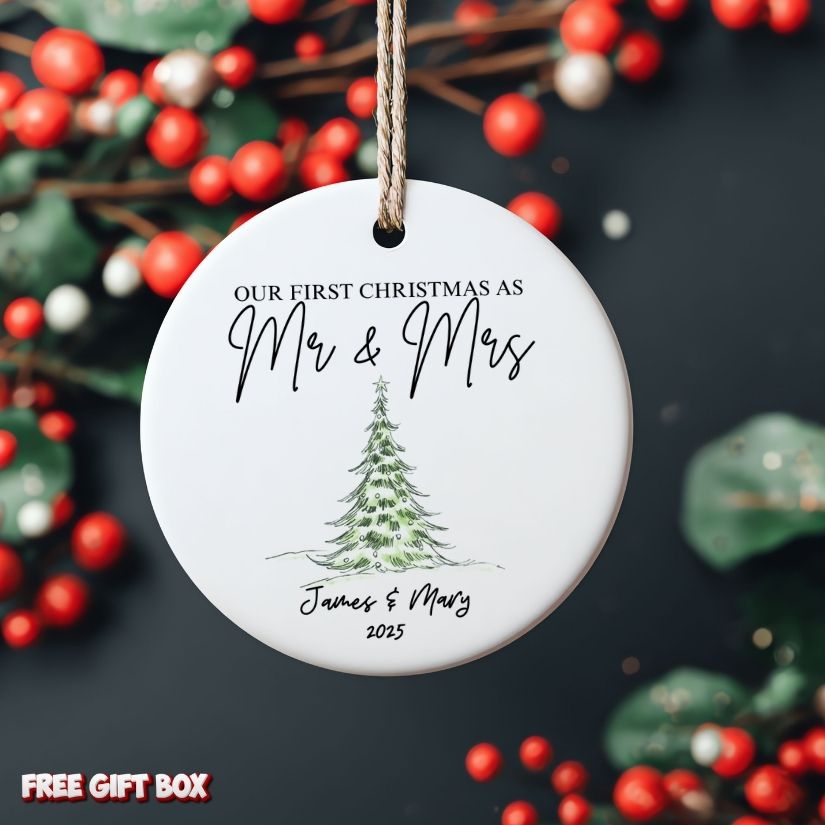 Personalized Mr & Mrs Wedding Ceramic Ornament