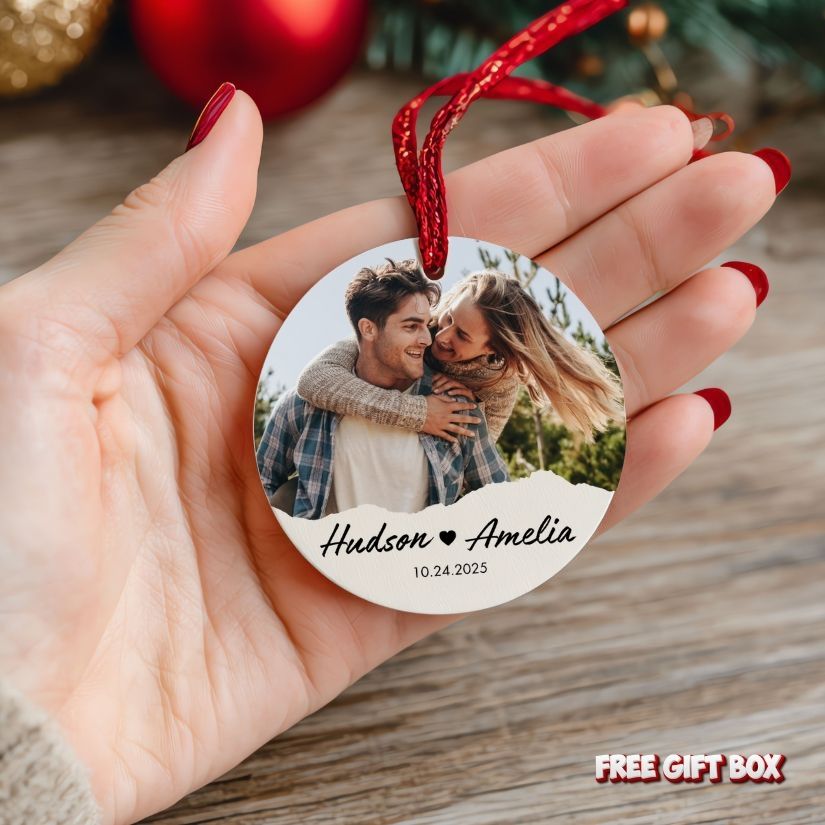 Personalized Couple Photo Ceramic Ornament