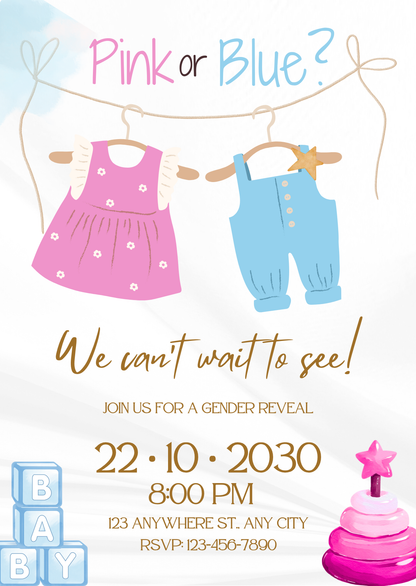 Gender Reveal Party Invitations | Printable Invite
