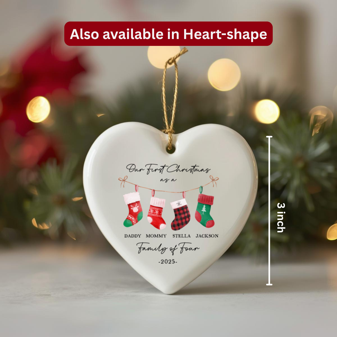 Personalized Family of 4 Christmas Ceramic Ornament