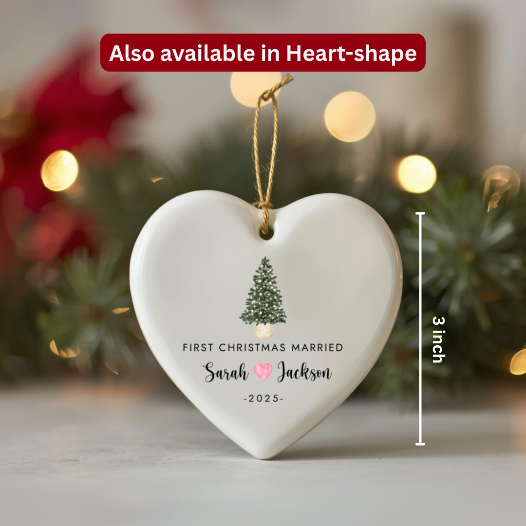 Personalized “First Christmas Married” Ceramic Ornament