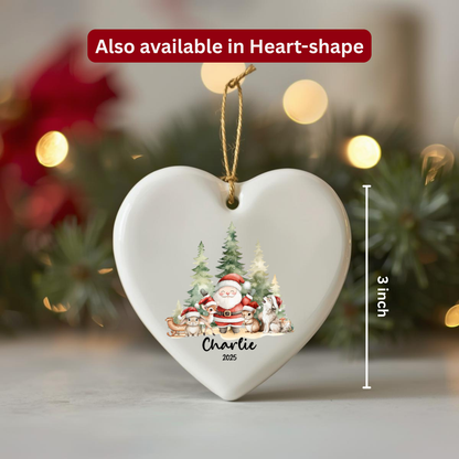 Personalized Christmas Woodland Ceramic Ornament