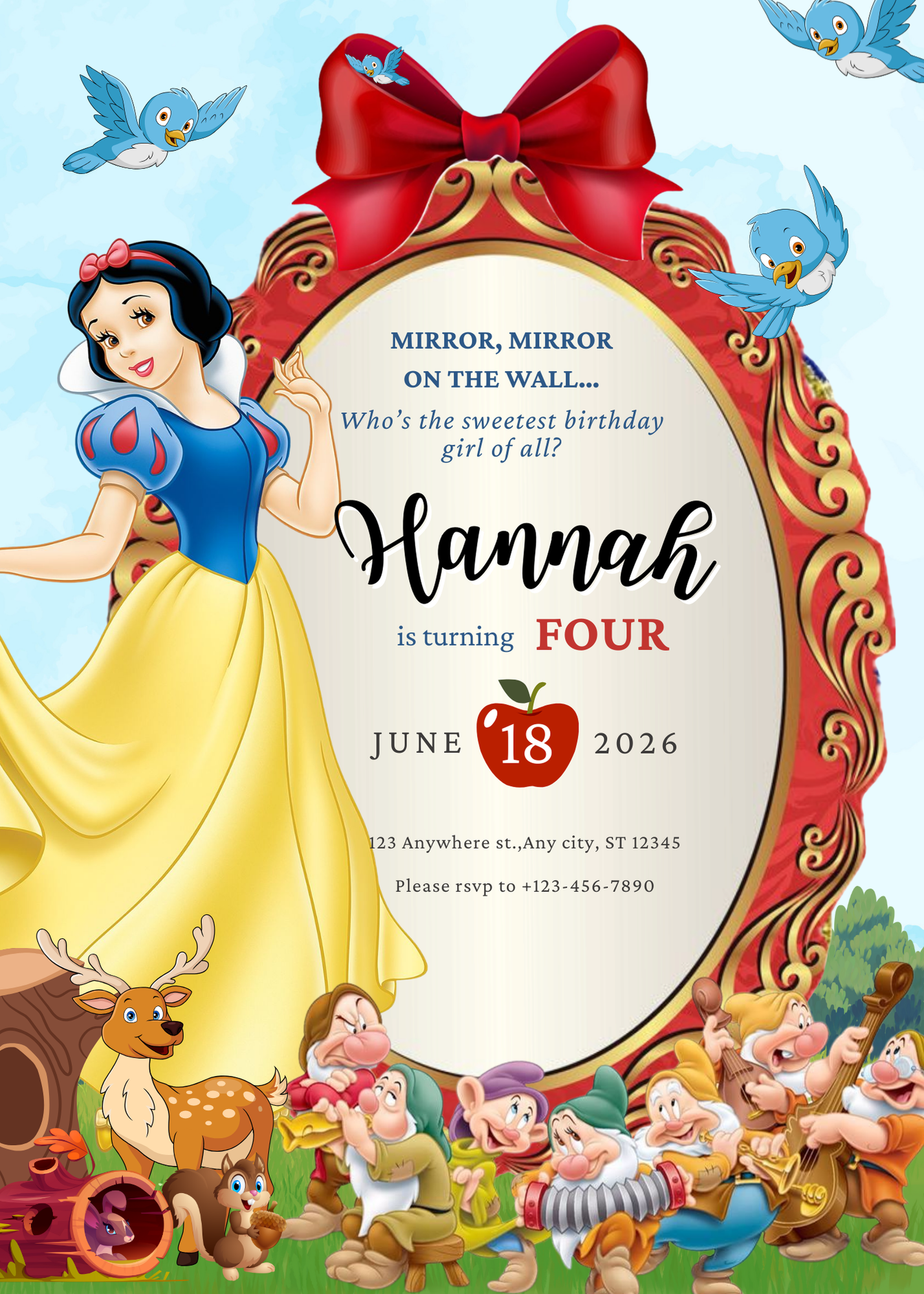 Snow White Birthday Invite | Enchanted Princess Party Invitation
