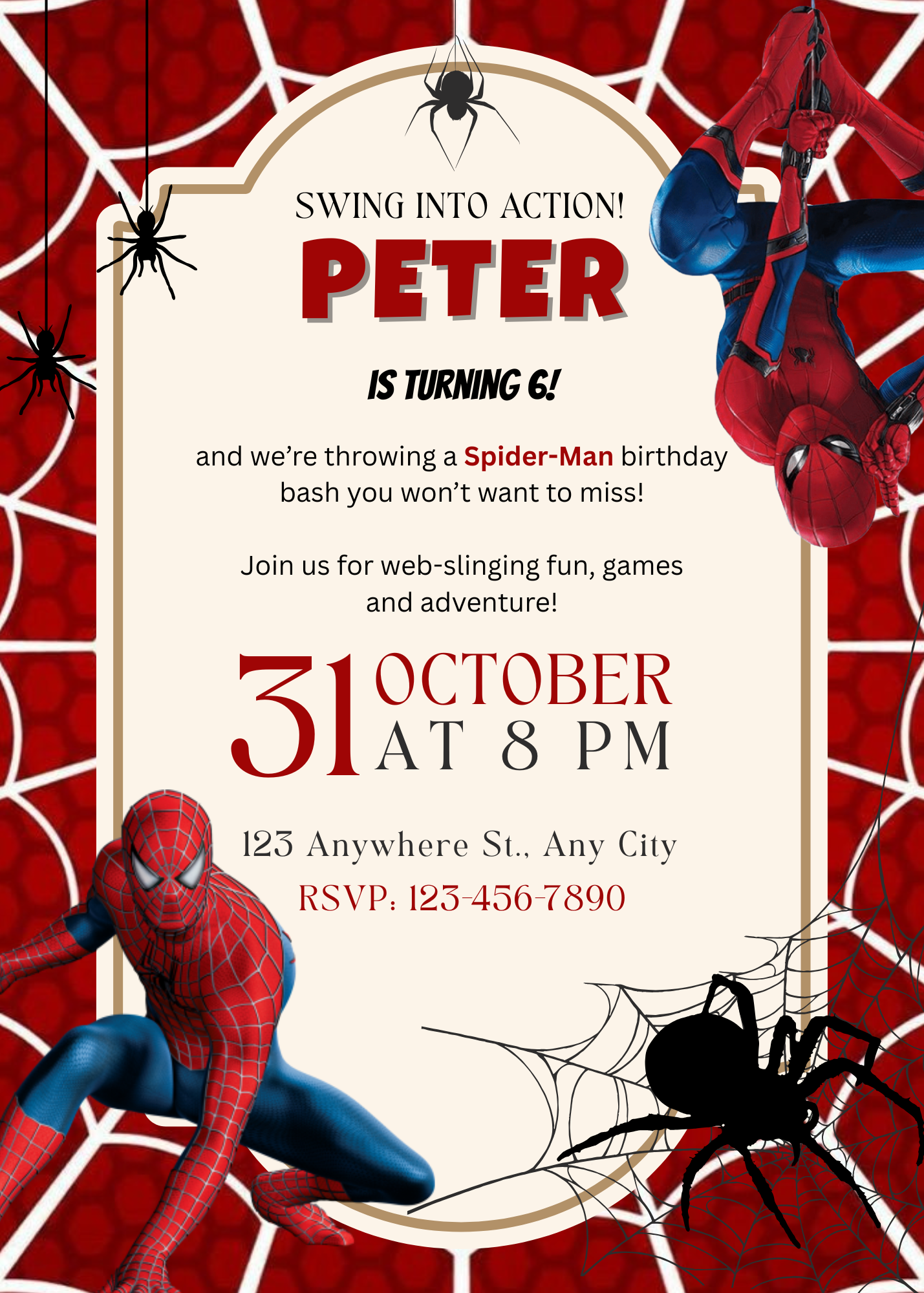 Spiderman-Inspired Birthday Invitation Template | Editable Superhero Party Invitation