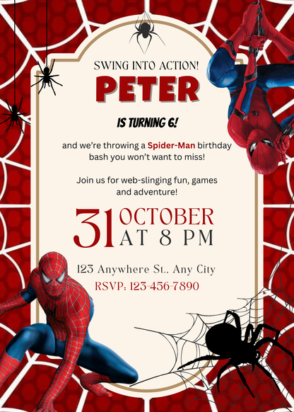 Spiderman-Inspired Birthday Invitation Template | Editable Superhero Party Invitation