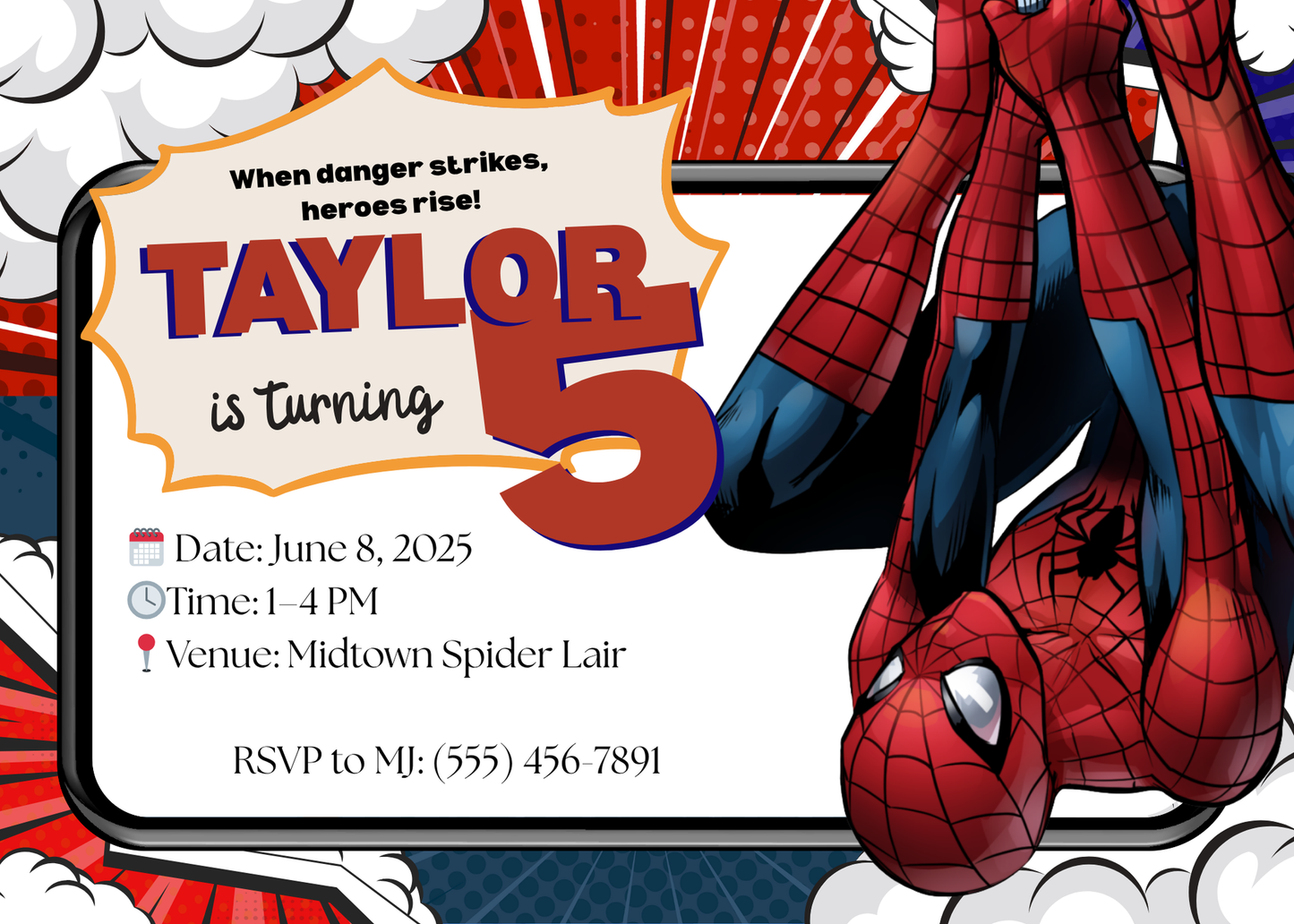 Spiderman-Inspired Invitation | Superhero Birthday Party Printable | Editable Canva Template