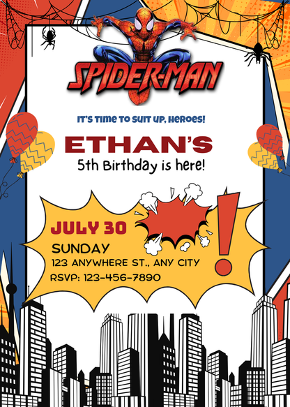 Spider Hero Birthday Invitation | Editable Superhero Party Template | Instant File