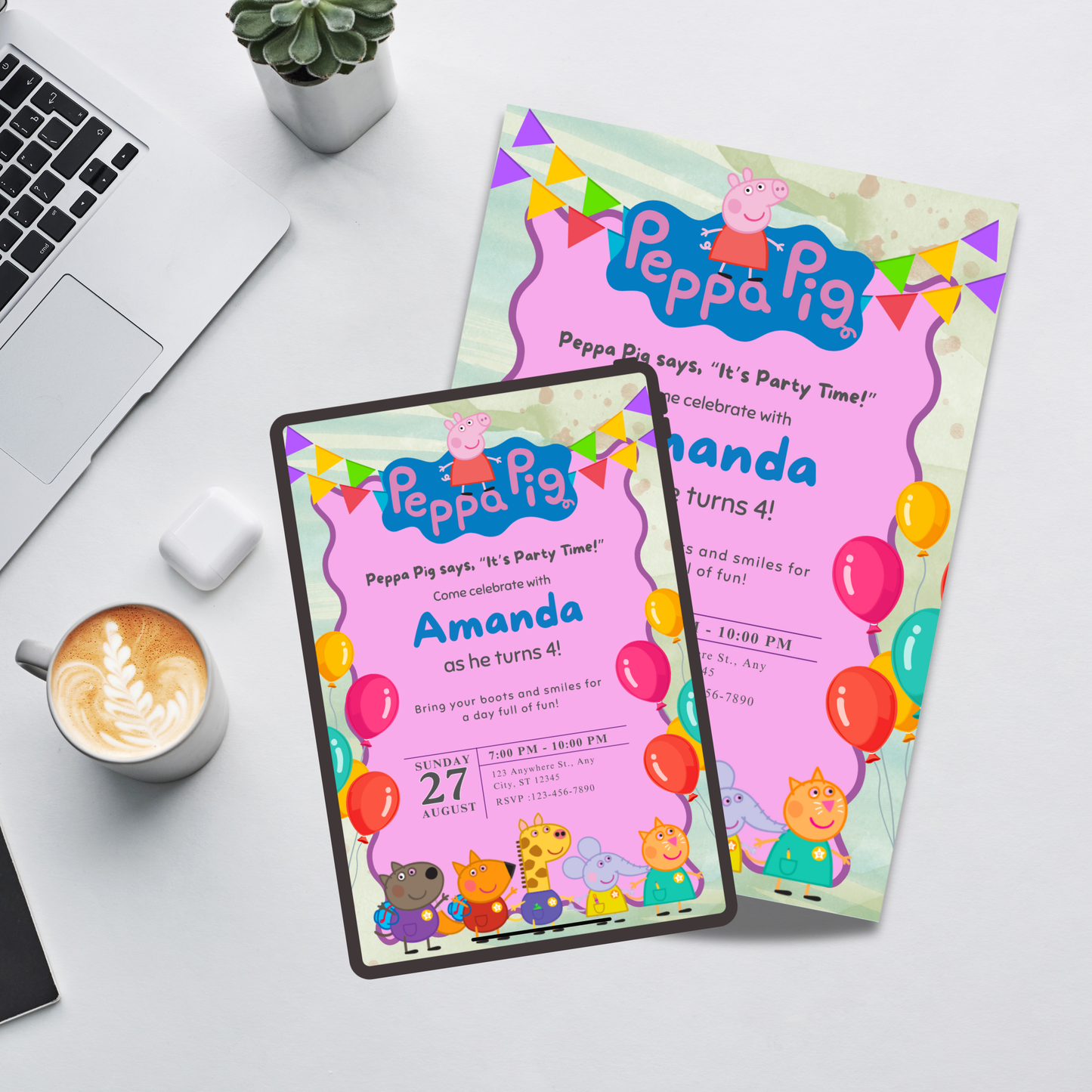 Fun Pig-Themed Birthday Party Invite | Editable Template