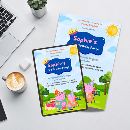 Pink Cartoon Animal Birthday Invitation | Canva Editable Template