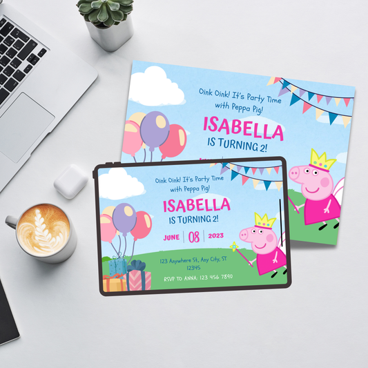 Adorable Piggy Theme Birthday Invite | Editable Template for Kids Party