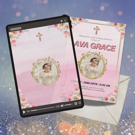 Editable Pink Baby Shower Digital Invitation Template